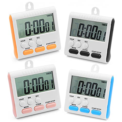 Temporizador Digital Cocina de 24 Horas,4 Piezas Time Timer,Cronometro Cocina de 4 Colores,Reloj Cocina Digital Aplicar Para Horno Cubo de Rubik Ducha Baño Maestros Gimnasio Aula Para Niños(6 Botones)