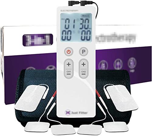 Tens EMS Electroestimulador para Fisioterapia. Estimulación Muscular para el Alivio del Dolor de la Terapia. Electroterapia Recargable Masajeador Dual Electrodos con 6 Almohadillas. (1 Unit)