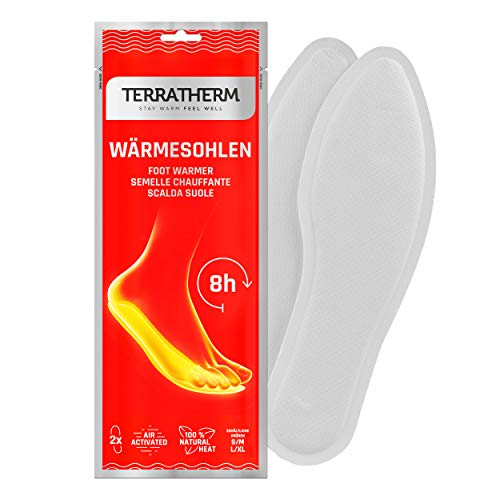 TerraTherm Plantillas Calentadoras - 5 Pares L, Plantillas Calentadoras, Almohadillas térmicas, 100% Calor Natural, Almohadillas térmicas con Forma de Plantillas para 8 Horas de pies Calientes