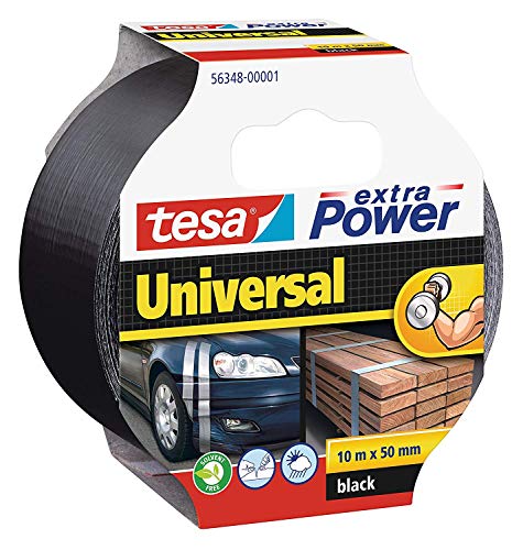 tesa Extra Power Universal , Cinta Adhesiva Americana Reforzada para Reparar, Fijar, Agrupar, Reforzar o Sellar , Negra , 10 m x 50 mm