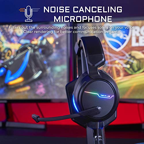 THE G-LAB Korp THALLIUM Auriculares Gaming - USB 7.1 Digital Surround, Micrófono con cancelación de ruido, LED RGB - Compatible con PC PS4, Negro