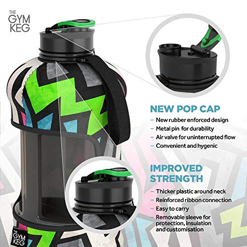 The Gym Keg Botella de Agua Oficial para Deportes con Funda Aislante (2.2 L) – Botella de Agua Térmica con Asa –Botella de Agua Deportiva Grande para Fitness – Eco, Sin BPA - Plástico 40 % Más Grueso