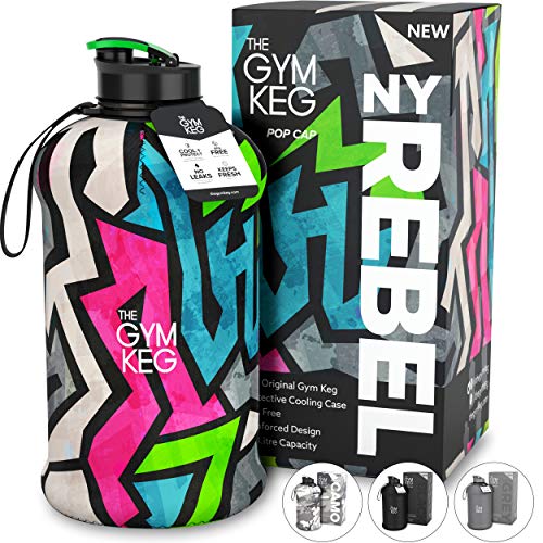 The Gym Keg Botella de Agua Oficial para Deportes con Funda Aislante (2.2 L) – Botella de Agua Térmica con Asa –Botella de Agua Deportiva Grande para Fitness – Eco, Sin BPA - Plástico 40 % Más Grueso