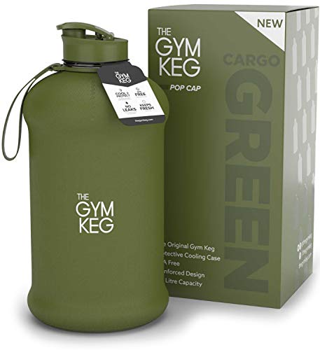 The Gym Keg Botella de Agua Oficial para Deportes con Funda Aislante (2.2 L) – Botella de Agua Térmica con Asa –Botella de Agua Deportiva Grande para Fitness – Eco, Sin BPA - Plástico 40 % Más Grueso