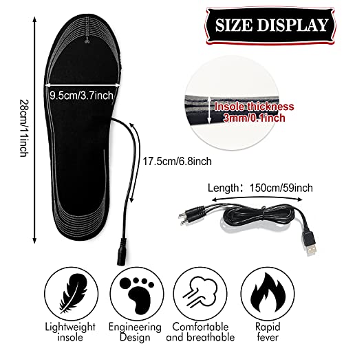 Thnkstaps Insoles Plantillas Calefactables USB, Calentadores de pies,Recargables Calefacción Plantillas Calientes, Cortable Talla 35-44,para Invierno Exterior Caza, Pesca, Senderismo, Camping