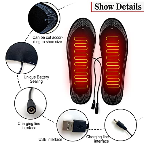 Thnkstaps Insoles Plantillas Calefactables USB, Calentadores de pies,Recargables Calefacción Plantillas Calientes, Cortable Talla 35-44,para Invierno Exterior Caza, Pesca, Senderismo, Camping