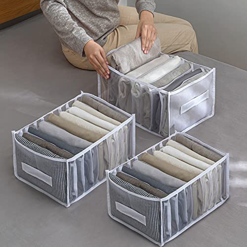 Thnkstaps Organizador de Cajones de 3 Piezas, Caja de Almacenamiento de Malla Plegable, Organizador de Jeans, Lavable Almacenamiento Cajón Armario Organizador (7, 9, 9 Rejillas, Blanco)