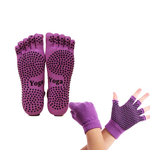 ThreeH Conjunto de guantes y calcetines de yoga antideslizante para mujeres Yoga Dance y Pilates con dedos del pie Tamaño4.5-7