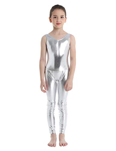 TiaoBug Leotardo de Danza Ballet Gimnasia Rítmica Elástica Bodys Básico Clásico de Práctica Yoga Niñas Maillots Leotardo Brillos de Baile Ballet Niñas 3-14 Años Plateado 7-8 Años