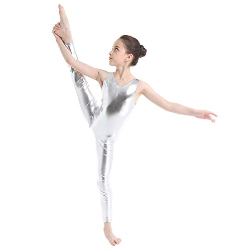 TiaoBug Leotardo de Danza Ballet Gimnasia Rítmica Elástica Bodys Básico Clásico de Práctica Yoga Niñas Maillots Leotardo Brillos de Baile Ballet Niñas 3-14 Años Plateado 7-8 Años