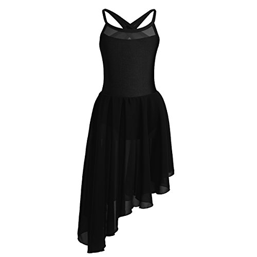 TiaoBug Niñas Vestido de Danza Latina Tirantes Vestido Irregular para Baile Ballet Flamenco Vestido Deportivo Leotardo Patinaje Artístico Negro 13-14 años