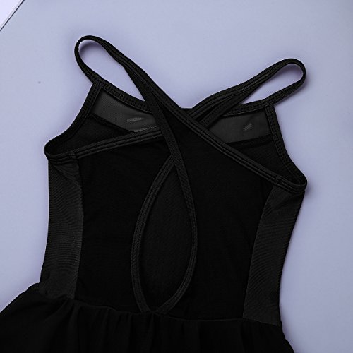 TiaoBug Niñas Vestido de Danza Latina Tirantes Vestido Irregular para Baile Ballet Flamenco Vestido Deportivo Leotardo Patinaje Artístico Negro 13-14 años