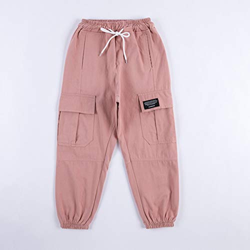 TiaoBug Pantalones Cargos Streetwear Hip Hop Pantalones Largos Cintura Elástica de Moda con Bolsillos para Chica 3-14 Años A-Rosa 9-10 años