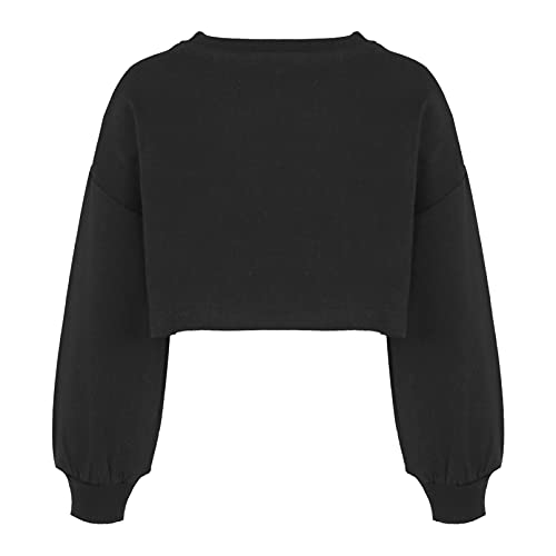 TiaoBug Sudadera de Deportivo sin Capucha para Niña Crop Top Camiseta de Manga Larga de Algodón Primavera Otoño Ropa de Baile Callejero Hiphop 3-18 Años Negro 9-10 años