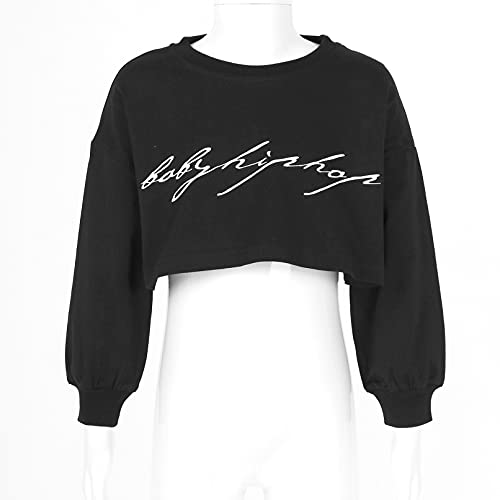 TiaoBug Sudadera de Deportivo sin Capucha para Niña Crop Top Camiseta de Manga Larga de Algodón Primavera Otoño Ropa de Baile Callejero Hiphop 3-18 Años Negro 9-10 años