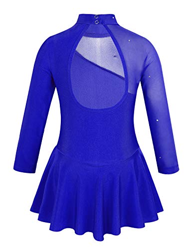 TiaoBug Vestido de Patinaje Artístico Manga Larga Maillot de Danza Ballet Gimnasia Rítmica Niñas Leotardo Body Clásico Elástico con Tutú Ballet Azul Real 10 años