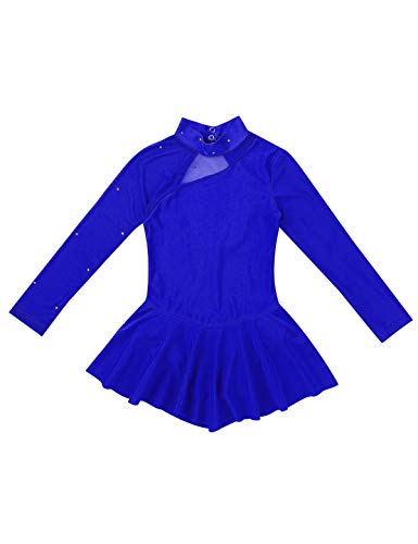 TiaoBug Vestido de Patinaje Artístico Manga Larga Maillot de Danza Ballet Gimnasia Rítmica Niñas Leotardo Body Clásico Elástico con Tutú Ballet Azul Real 10 años