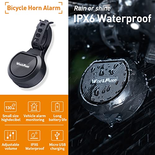 Timbre Bicicleta Wind&Moon con Timbre de Alarma, Timbre Bicicletas Electrico de 130dB con Ajuste de Volumen Automático, Recargable por USB para Timbre Bici de Scooter Eléctrico