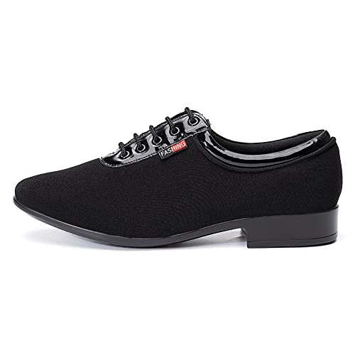 TINRYMX Latinos Zapatos de Baile Hombre de Baile Moderno de tacón bajo Salón de Baile para Tango Calzado de Danza para Hombre,Model-LHD401- Suela de Goma -Negro-2.5CM-43