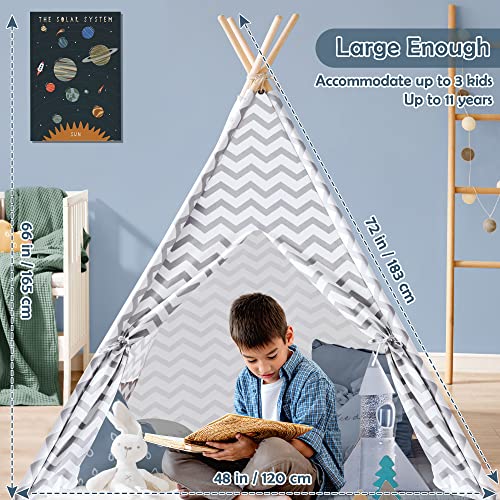 Tipi Infantil Tienda para niños con colchoneta Acolchada & Luz de hadas- Tienda de campaña para niños y niñas de Interior y Exterior, Gris Chevron Heavy Cotton Canvas Teepee (165 cm de Altura)