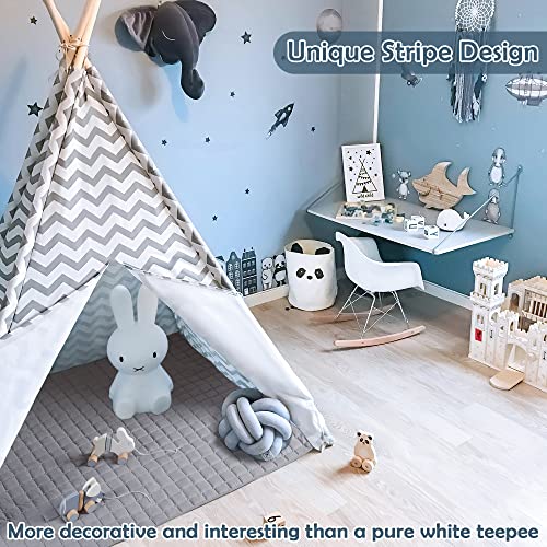 Tipi Infantil Tienda para niños con colchoneta Acolchada & Luz de hadas- Tienda de campaña para niños y niñas de Interior y Exterior, Gris Chevron Heavy Cotton Canvas Teepee (165 cm de Altura)