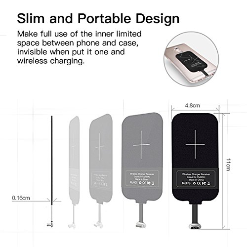 Tipo C Qi Receptor de carga inalámbrico, Ultra delgado USB C Qi Receptor de chip inalámbrico Receptor para Google Pixel XL / LG V20 / HTC 10 / OnePlus 3 y otros teléfonos tipo C de tamaño pequeño