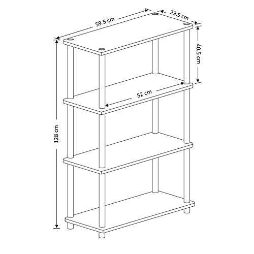 TLV FH-WS001 Estantería Multiusos moderna de 4 Niveles, Baldas de Madera regulables, Tamaño 128 x 60 x 30cm ideal para cualquier estancia, Marrón, negro, 128x60x40cm