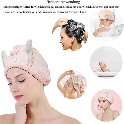 Toallas para Secar el Pelo 2pcs, Toalla Turbante para el Pelo, Cabello Turbante de Secado rápido Coral Fleece con Botón del Abrigo, para en Ducha, SPA, Maquillaje, (Rosado, Marrón)