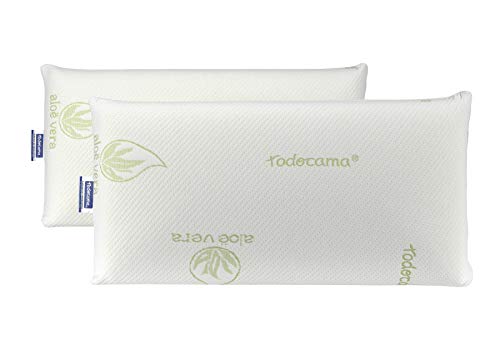 Todocama - Almohada viscoelástica, núcleo Compacto. Doble Funda con Cremallera. Tejido Aloe Vera Plus. Termorregulable adaptabilidad al Cuello. (Pack de 2 Unidades - 75 cm)