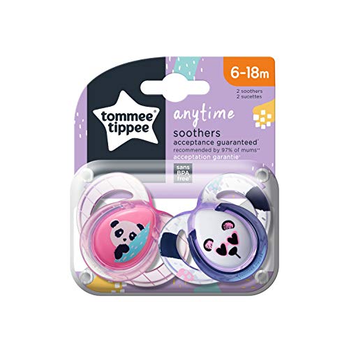 Tommee Tippee Anytime Chupete con Diseño Anatómico Simétrico, de Silicona y Sin BPA, 18-36 Meses, Set de 2, Colores Variados