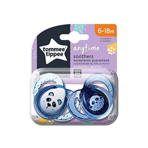 Tommee Tippee Anytime Chupete con Diseño Anatómico Simétrico, de Silicona y Sin BPA, 18-36 Meses, Set de 2, Colores Variados