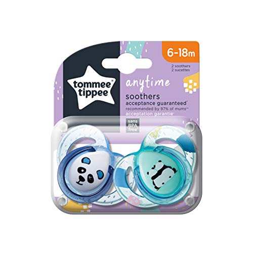 Tommee Tippee Anytime Chupete con Diseño Anatómico Simétrico, de Silicona y Sin BPA, 18-36 Meses, Set de 2, Colores Variados