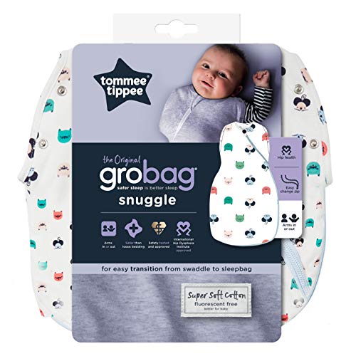 Tommee Tippee The Original Grobag Saco De Transición Snuggle Para Bebés, Tejido Suave Rico En Algodón, 0-4 Meses, 1,0 Tog, Cat And Mouse, color Blanco, Azul, Verde, Rosa, 224 g