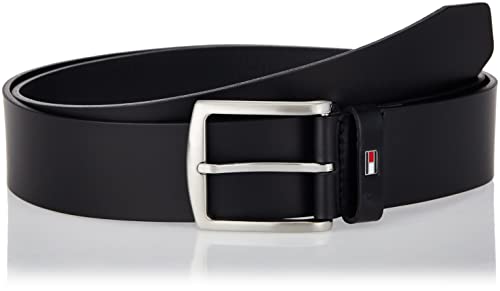 Tommy Hilfiger Denton Flag Logo Leather Belt Cinturón, Negro (Black), 115 para Hombre