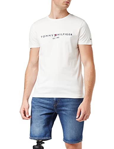 Tommy Hilfiger Logo T-Shirt Camiseta, Blanco (Snow White 118), L para Hombre