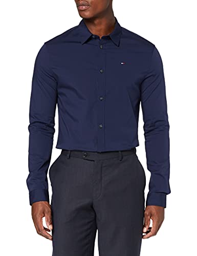 Tommy_Jeans Tjm Original Stretch Shirt, Camisa Hombre, Azul (Black Iris 002), Large