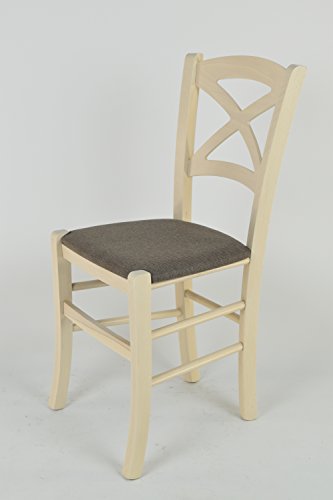 Tommychairs - Silla Cross para Cocina y Comedor, Estructura en Madera de Haya Color anilina Blanca y Asiento tapizado en Tejido Color corzo