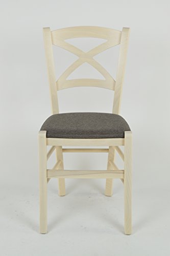 Tommychairs - Silla Cross para Cocina y Comedor, Estructura en Madera de Haya Color anilina Blanca y Asiento tapizado en Tejido Color corzo