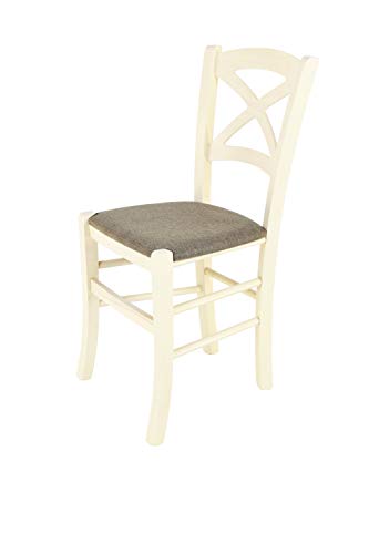 Tommychairs - Silla Cross para Cocina y Comedor, Estructura en Madera de Haya Color anilina Blanca y Asiento tapizado en Tejido Color corzo