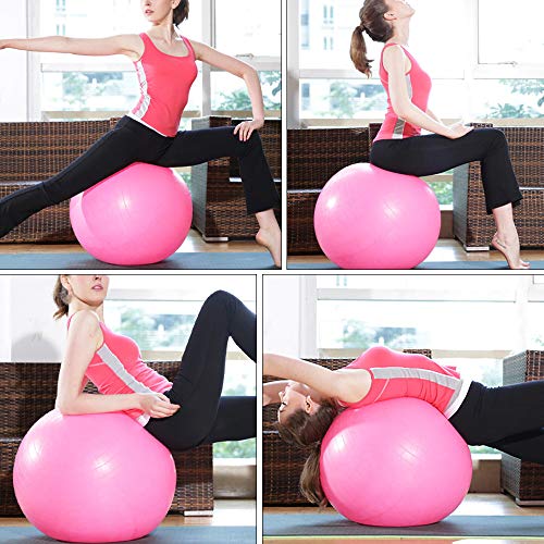 Tomshoo Pelota de yoga antipinchazos, gruesa, estable, pelota de equilibrio, pilates, barra, fitness, 45 cm/55 cm/65 cm/75 cm, bomba de aire, Rosa., 55 cm