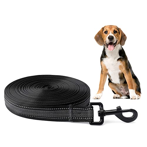 Toozey Correa de Adiestramiento para Perros, 5 m, 10 m, 15 m, 20 m, Correa Perro Larga de goma para perro o mascotas pequeños y grandes con correa de mano y bolsa de almacenamiento, Negro, 20m x 2.5cm