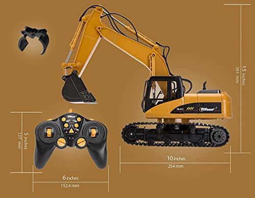 Top Race 15 Canales Completo de Control Remoto Funcional Excavator Construction Tractor, Excavadora de Juguete con 2.4Ghz Transmitter 2 en 1 con Pala Intercambiable TR-215/211