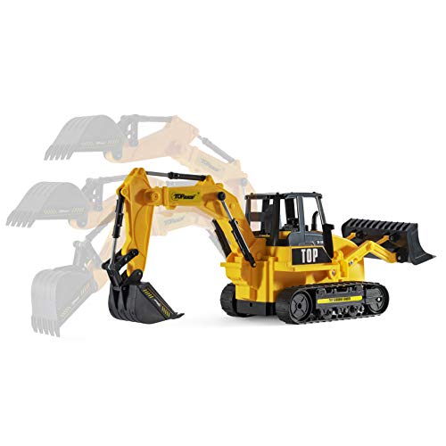 Top Race Cargador de retroalimentación de excavadora RC de 8 canales con funcionalidad completa, Tractor de construcción de control remoto eléctrico con pilas RC. TR-119