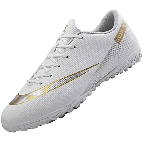 Topwolve Zapatillas de Fútbol para Hombre Profesionales Botas de Fútbol Aire Libre Atletismo Zapatos de Entrenamiento Zapatos de Fútbol,Blanco,36 EU