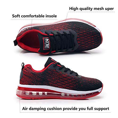 Torisky Zapatillas Deportivoas Hombre Mujer Air Zapatos de Deporte Running Sneakers Correr Gimnasio Casual, Negro/Rojo, Talla 44EU (8998-BK/Red44)