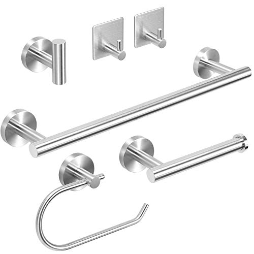 Towel Holders Bathroom Hardware Set - 6 PCS Stainless Steel Bathroom Towel Rails Set Wall Mounted, 40CM Bath Towel Bar +2 Toilet Paper Holders + 3 Towel Robe Hook, Heavy Duty Bathroom Accessories Kit