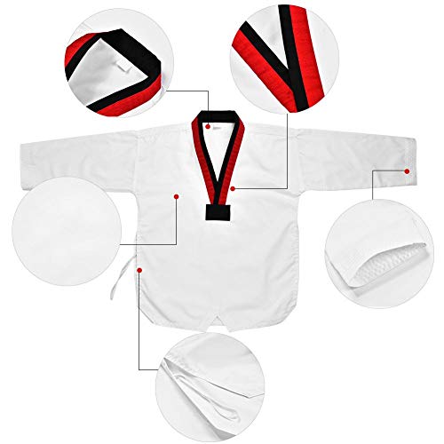 Traje de Karate Traje de Taekwondo Uniforme de algodón Completo Uniforme de Taekwondo Ropa Deportiva Traje de Karate para Adultos y niños(120-Cuello Rojo y Negro)