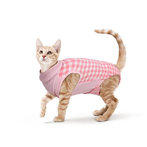 Traje de Recuperación para Gatos Camiseta de Recuperación Quirúrgica Ropa Chaleco Gata Anti Lamida después de la Cirugía Alternativo para Heridas Abdominales Destete Enfermedades de Piel(Rosa, L)