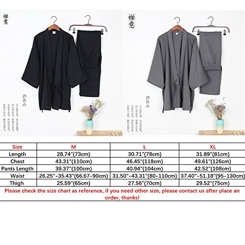 Trajes de Estilo japonés de los Hombres Traje de Pijama de Kimono Fino Meditación Set-Grey-Size XL