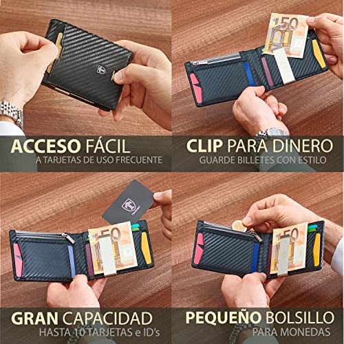 TRAVANDO Cartera con Pinza para Billetes Amsterdam Bloqueo RFID - Seguridad - Tarjetero Hombre Slim - Billetero - Cartera pequeña de Viaje - Estuche, Protege Tarjetas de crédito